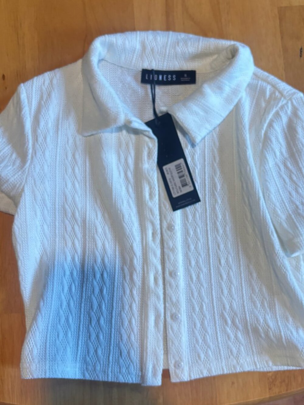 White Lioness Cropped Woven Blouse Wolfgang Short Sleeve BNWT